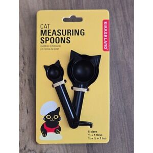 Kikkerland Cat Measuring Spoons Set of 5 Sizes Black Stainless Steel CU381 New